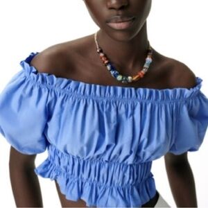 Zara Light Blue Off-Shoulder Blouse